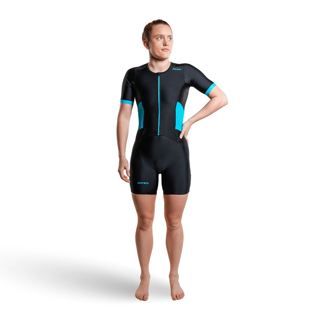 Woman wearing activate short sleeve trisuit