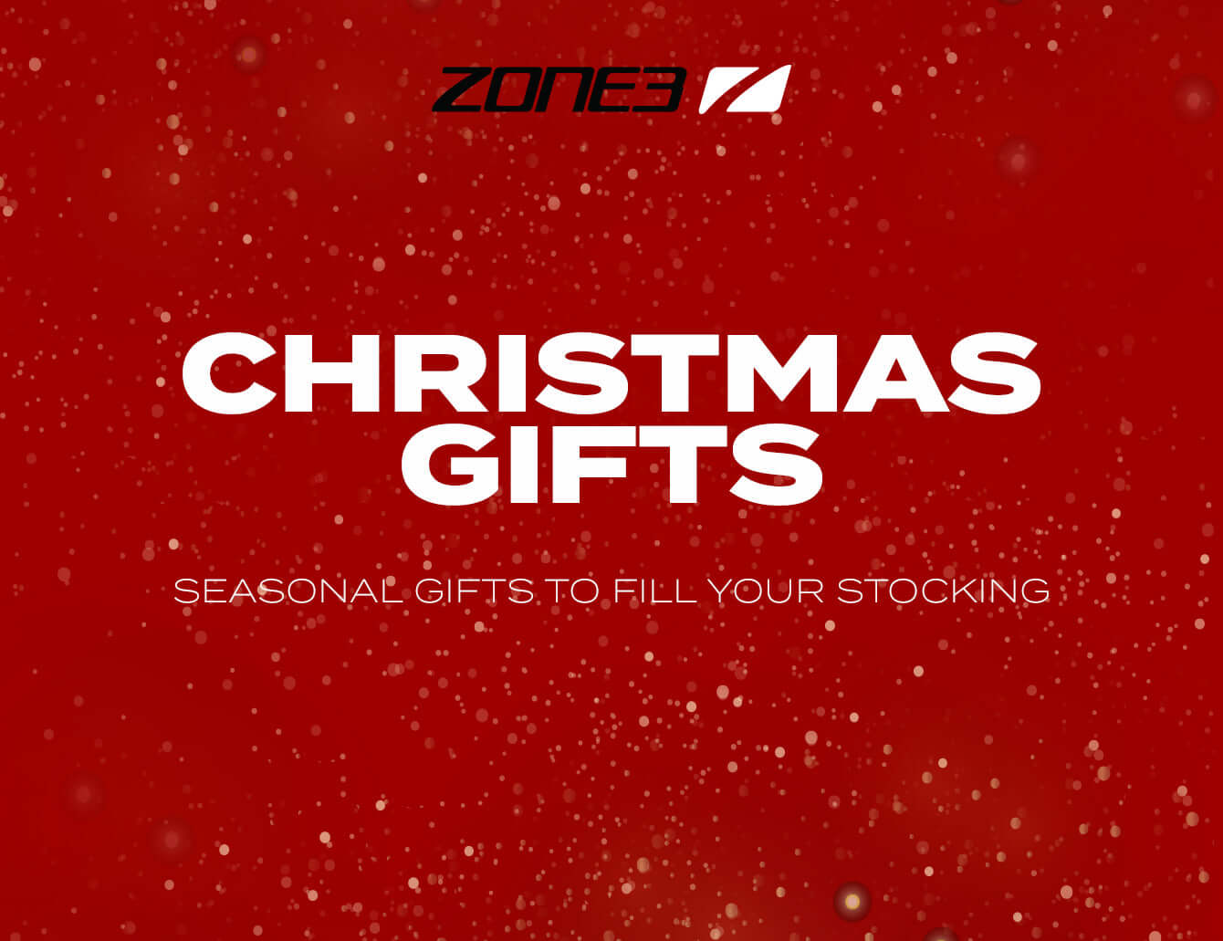 Zone3 Christmas Gifts promotional banner with bold white text on a red festive background