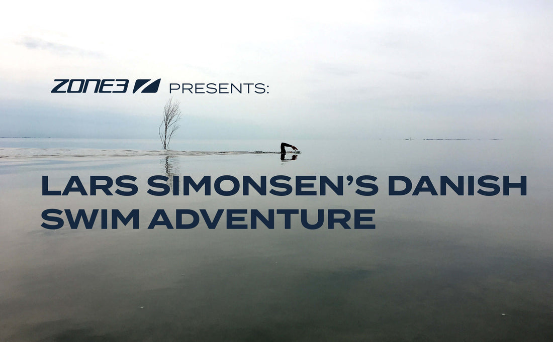 Open water banner shows Lars Simonsen swimming in calm sea with a distant horizon.