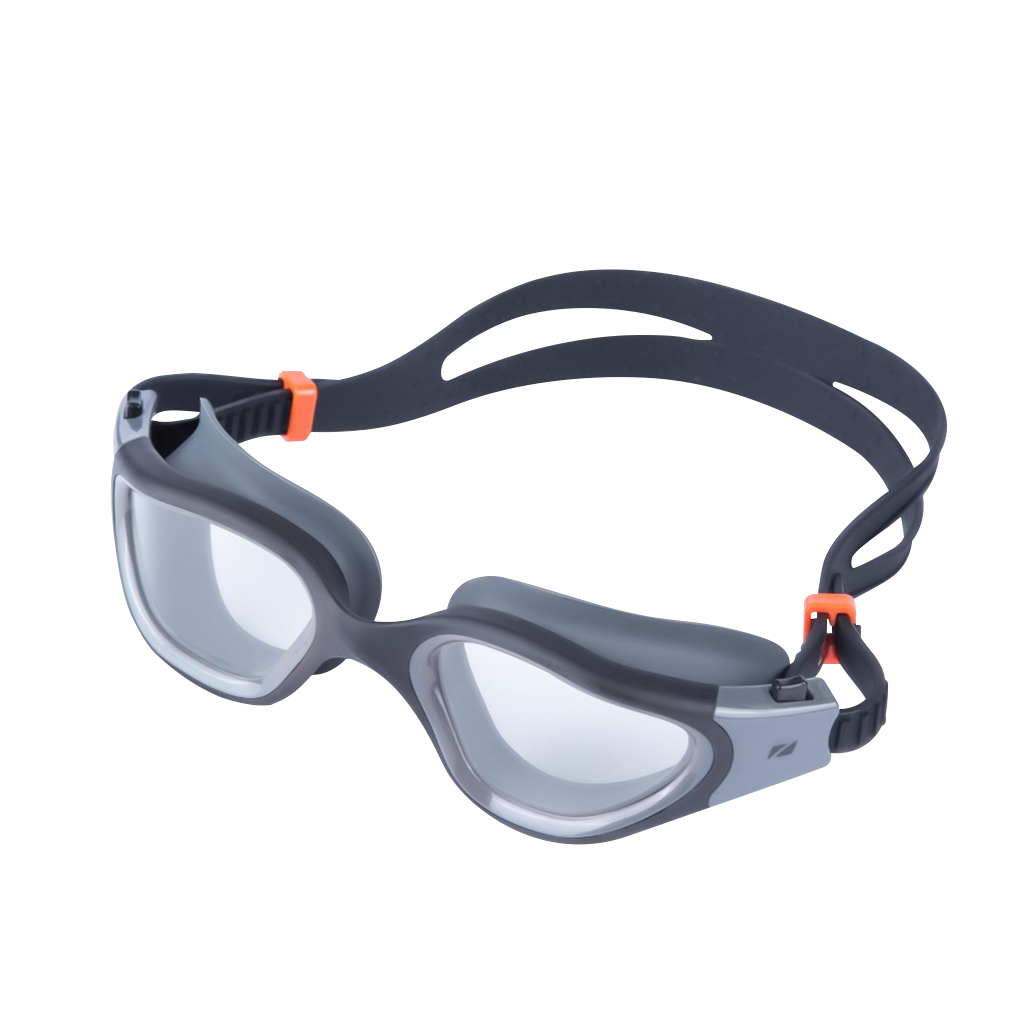 Vapour Swim Goggles with gray frame orange accents on a black strap