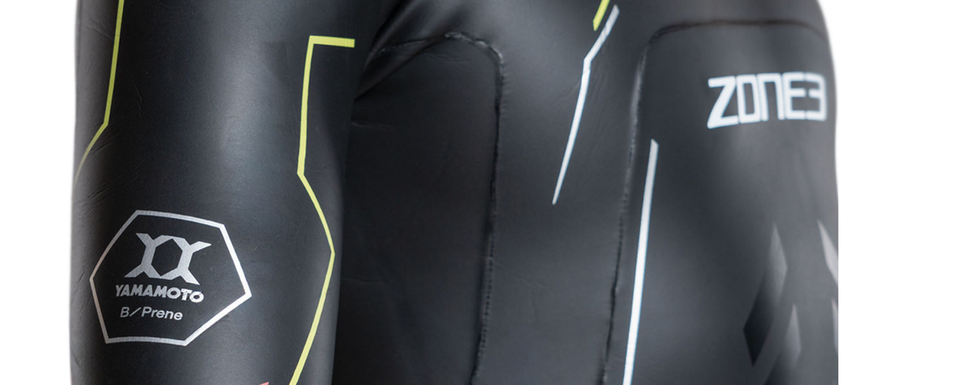 Black athletic suit with Yamamoto and Zone3 branding on a white background