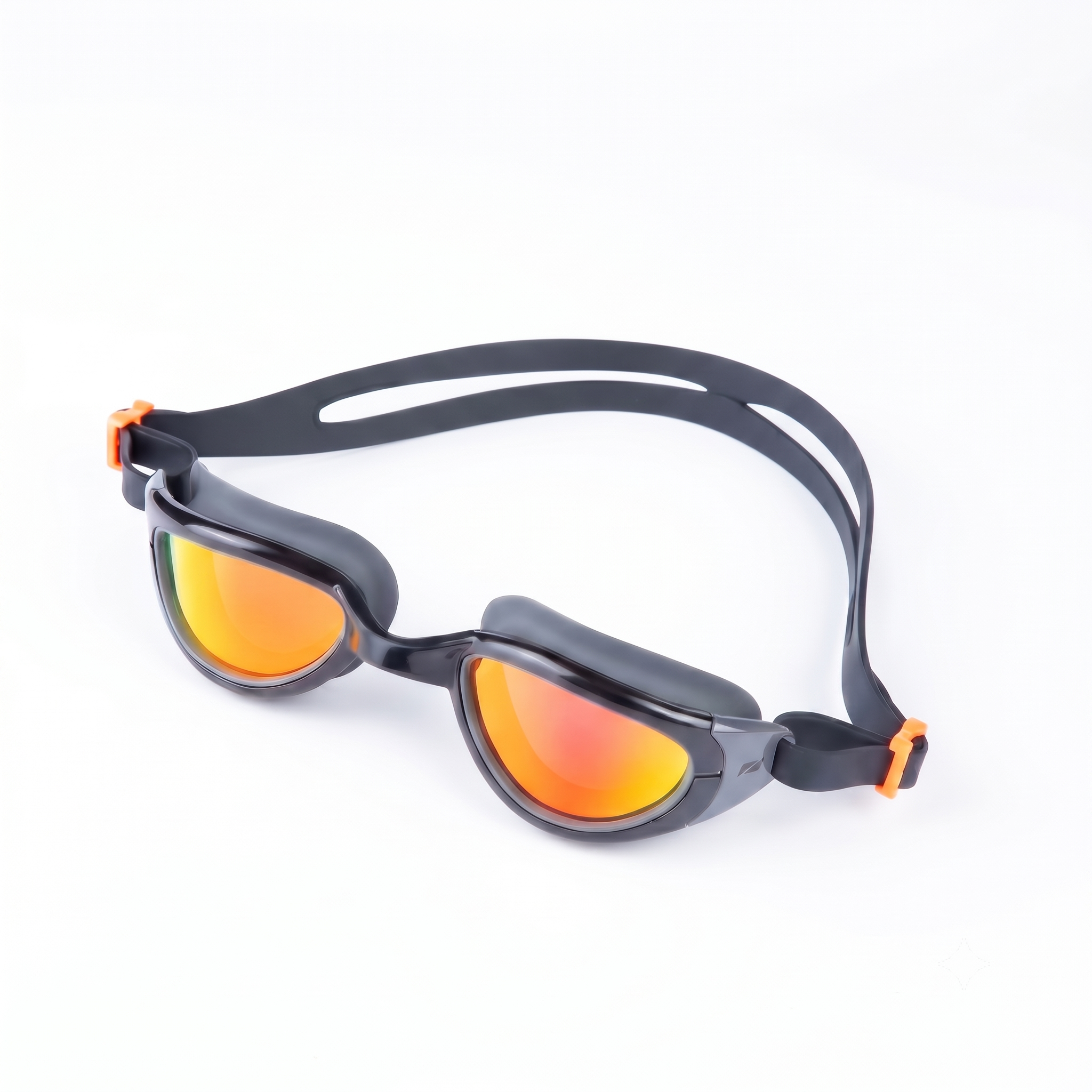 Attack Swim Goggles with dark frame and orange mirrored lenses
