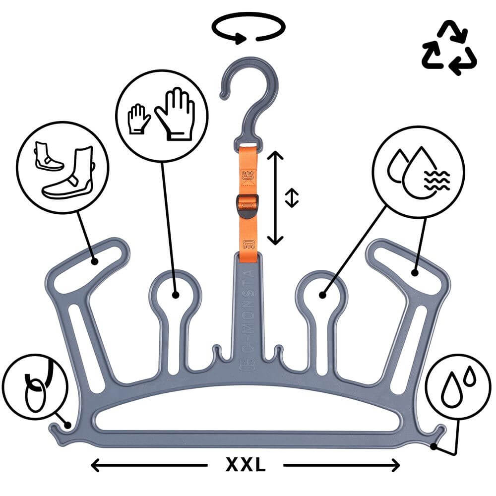 C-Monsta Wetsuit Hanger with features for drying wetsuits and accessories, durable and functional design.