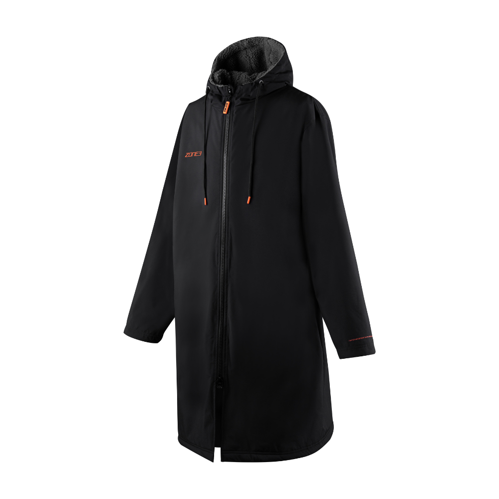 Front view of Zone3 Active-Flex changing robe with hood and zip closure