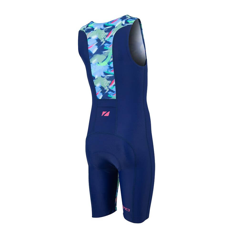 Digital Print Trisuit for kids featuring a colorful back design, perfect for young triathletes.