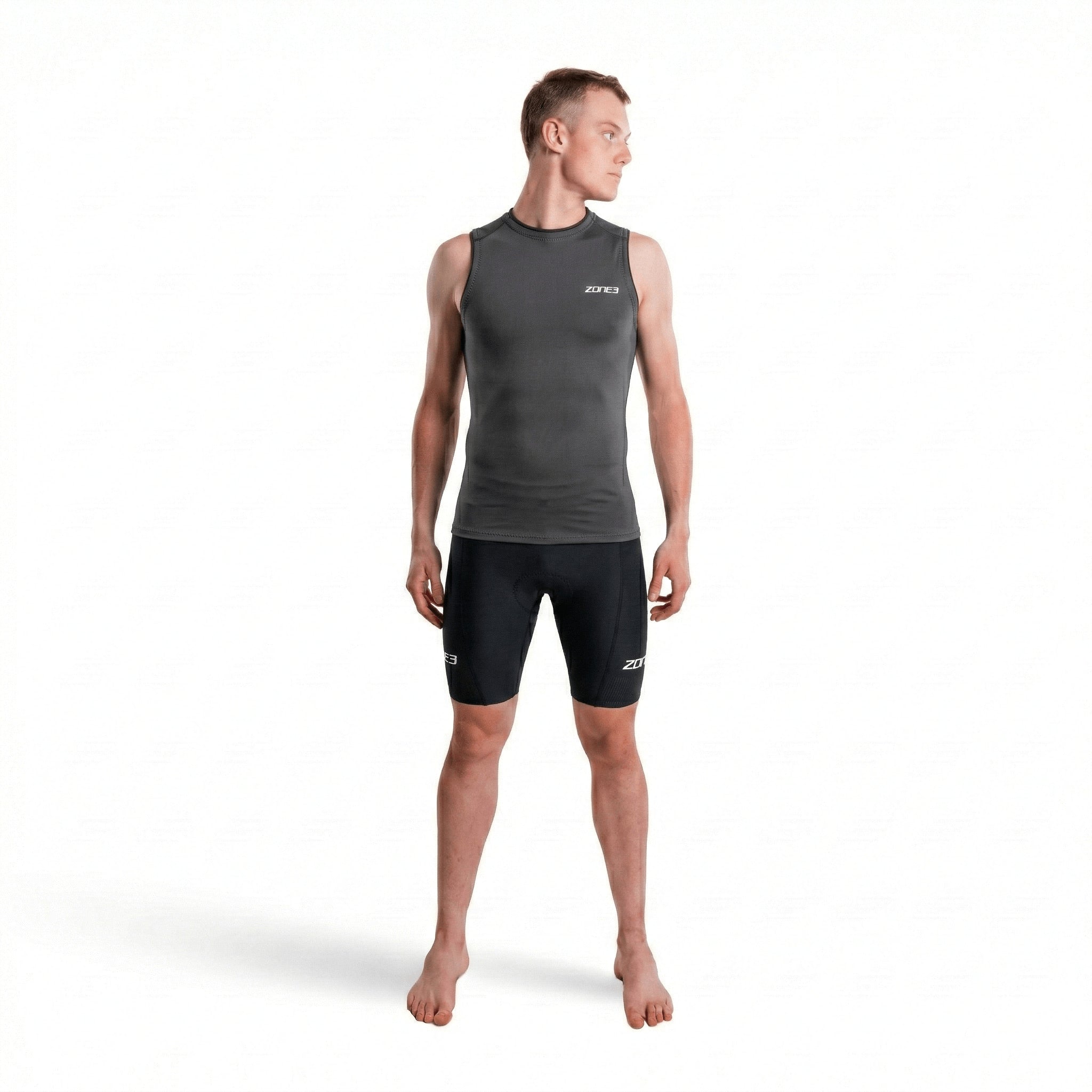 Man wearing black Zone3 Lava shorts on a white background