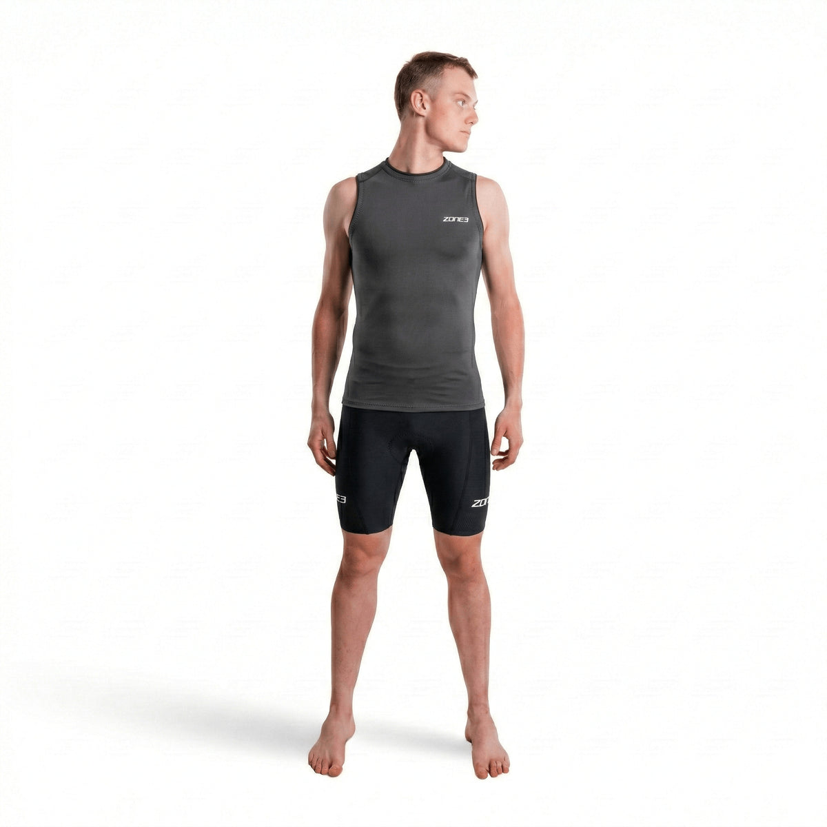 Man wearing black Zone3 Lava shorts on a white background