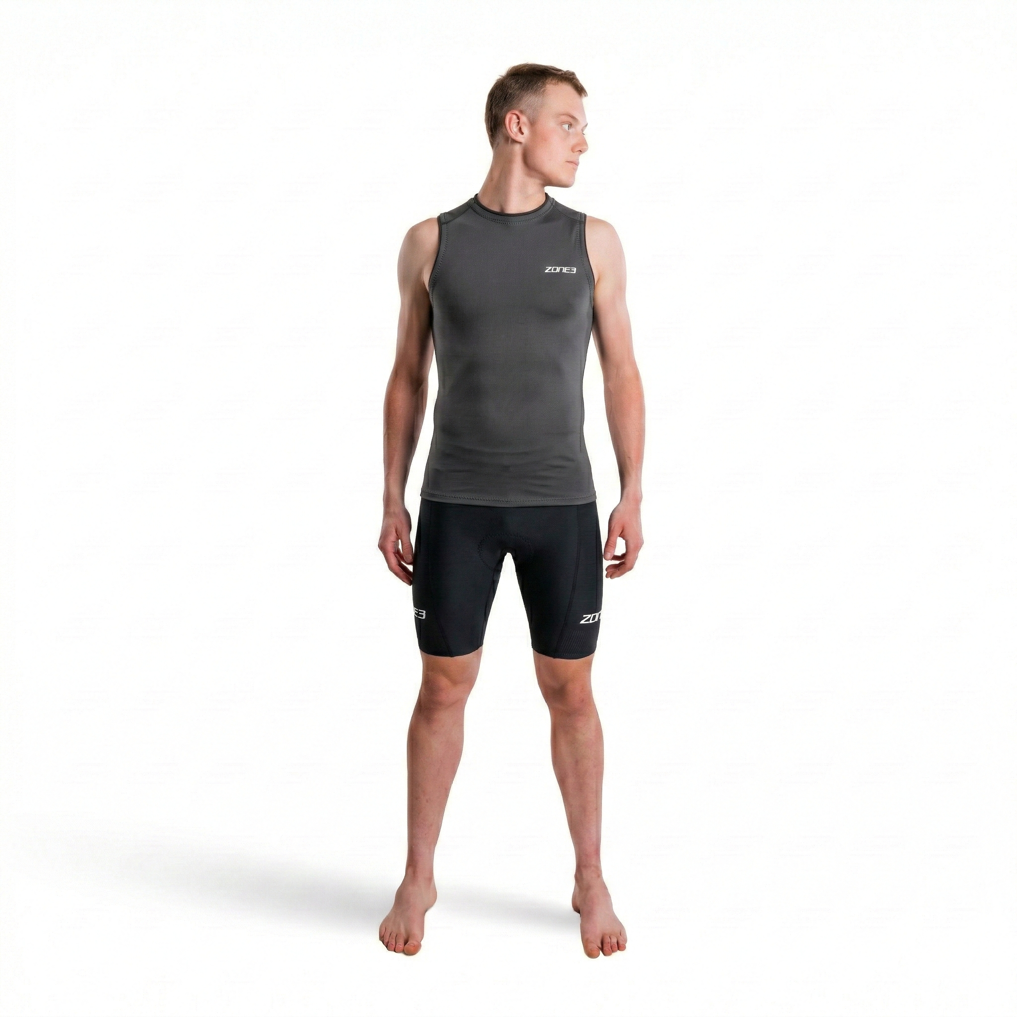Man wearing black Zone3 Lava shorts on a white background