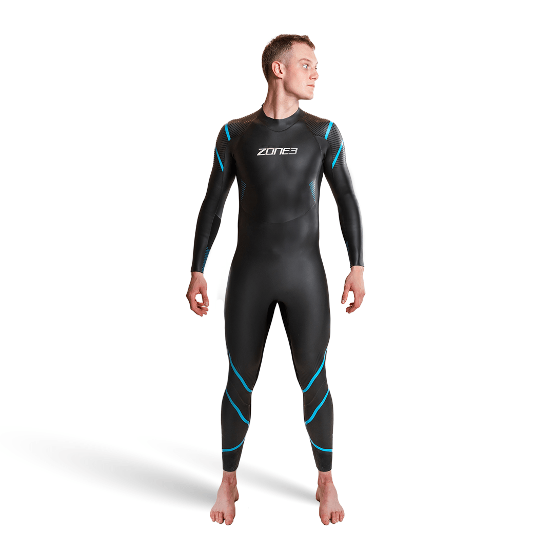 Man wearing the ZONE3 Glide wetsuit front facing on a white background.