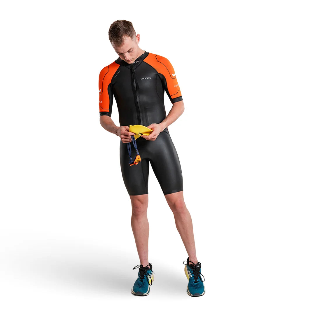 Athlete wearing the Zone3 Versa Swimrun, white background. 