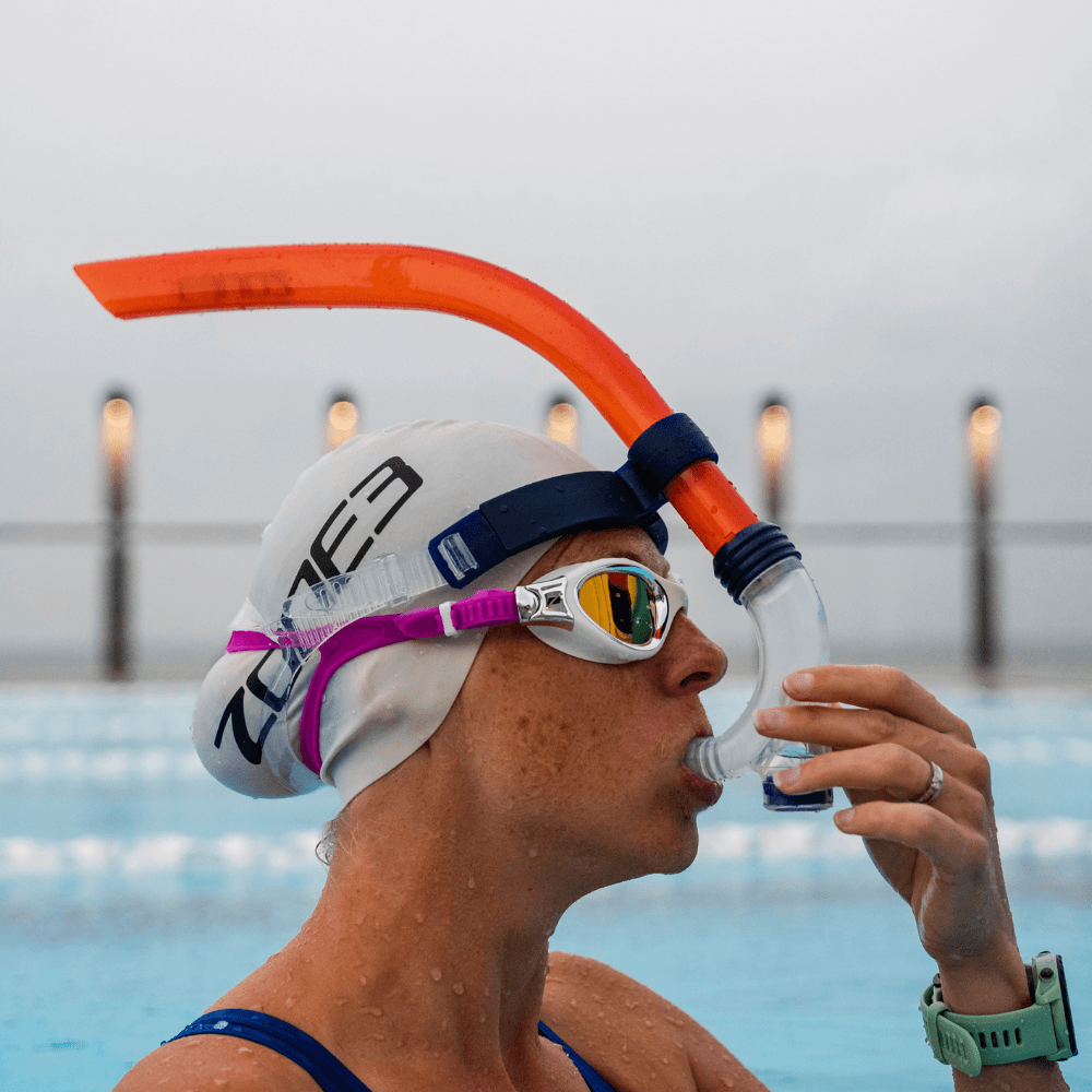 snorkel with swim goggles Front Facing Swim Drill Snorkel – ZONE3