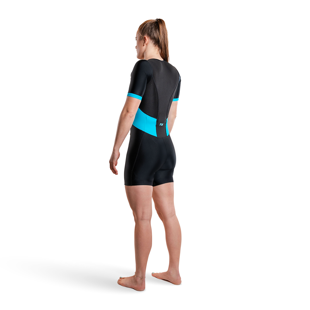 Woman wearing activate short sleeve trisuit