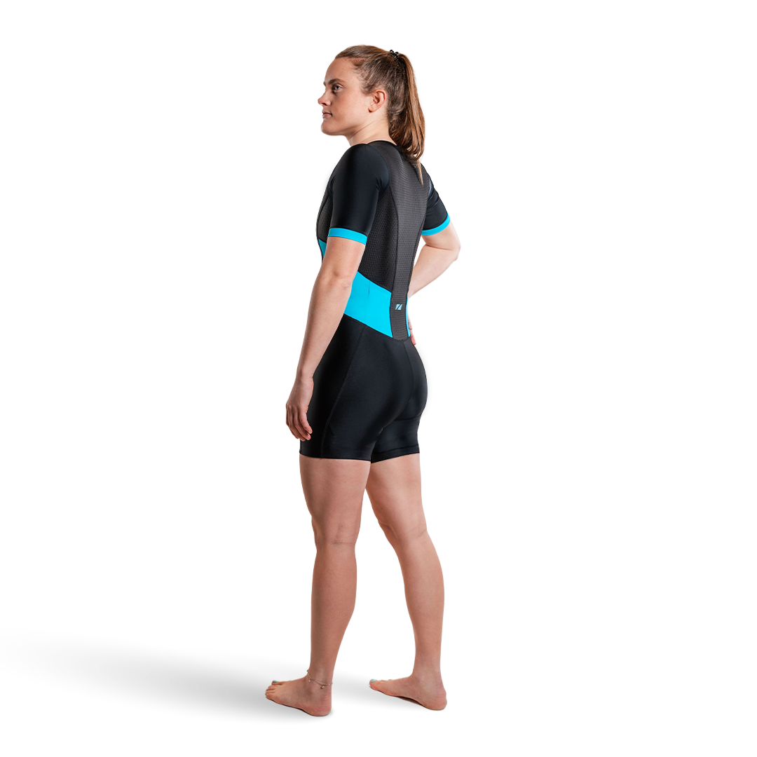 Woman wearing activate short sleeve trisuit