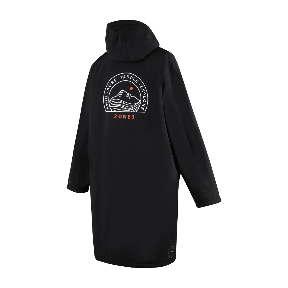 Back view of Zone3 Active-Flex changing robe with mountain and wave graphic and Zone3 branding