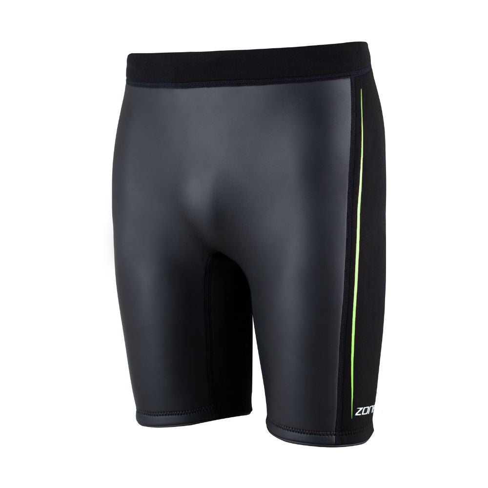 Active-Flex buoyancy shorts in black with a neon lime side stripe.