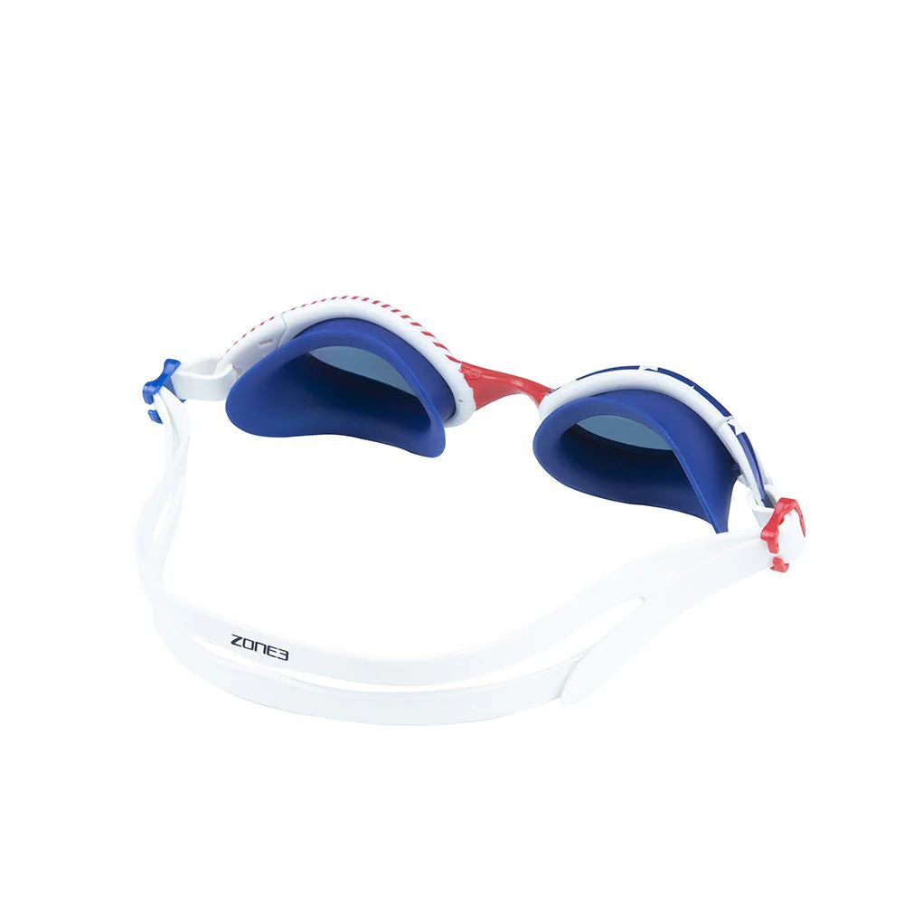 Attack Swim Goggles - USA with curved lens for enhanced vision in red and blue design.