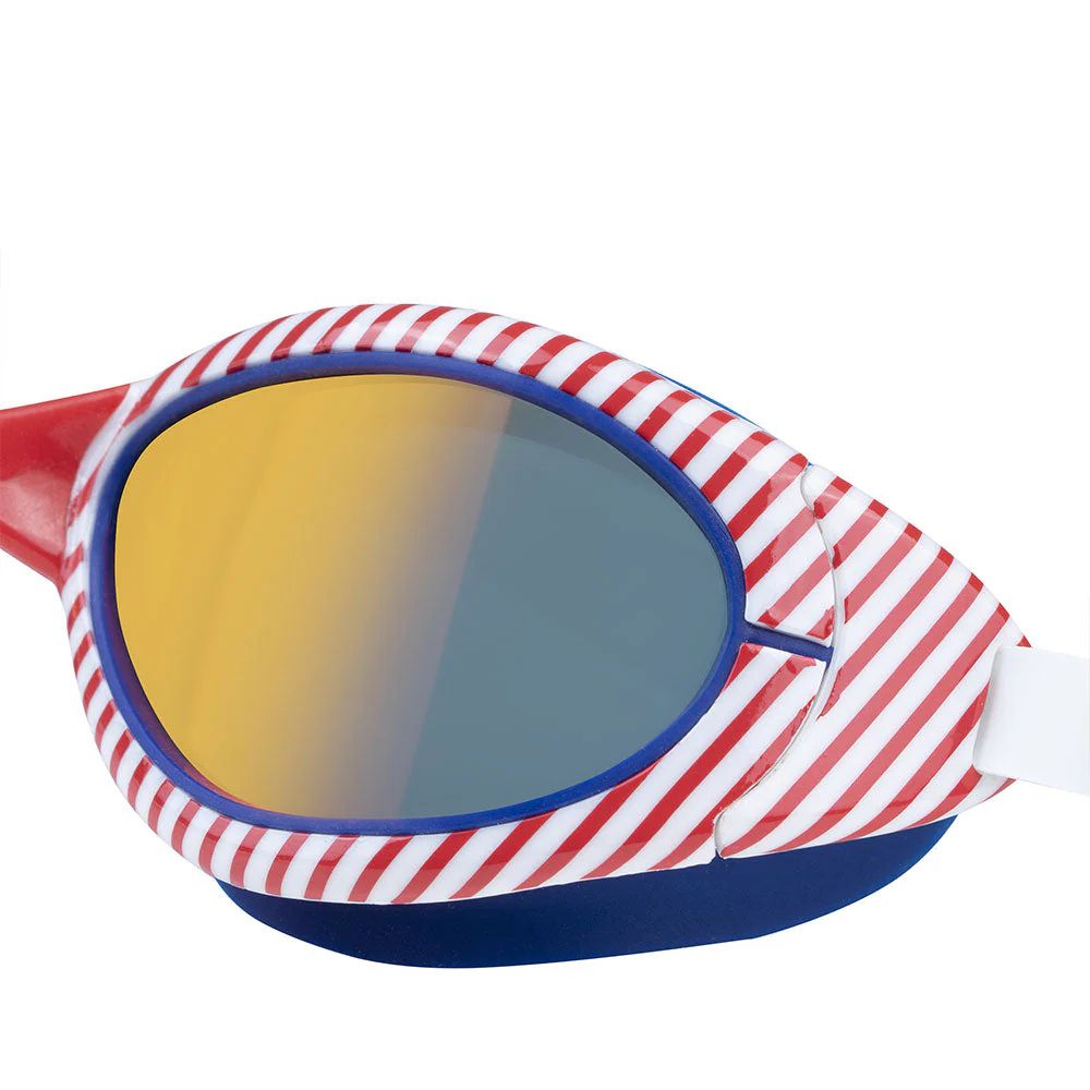 Attack Swim Goggles - USA with red and white stripes and polarized lenses for enhanced vision and performance.