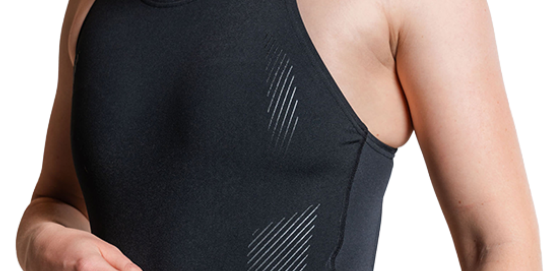 Black classic swimsuit with geometric patterns on a white background