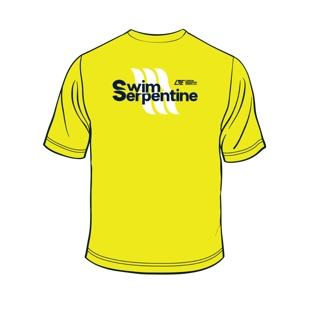 Swim Serpentine Organic Cotton T-Shirt in bright yellow with stylish front print design.