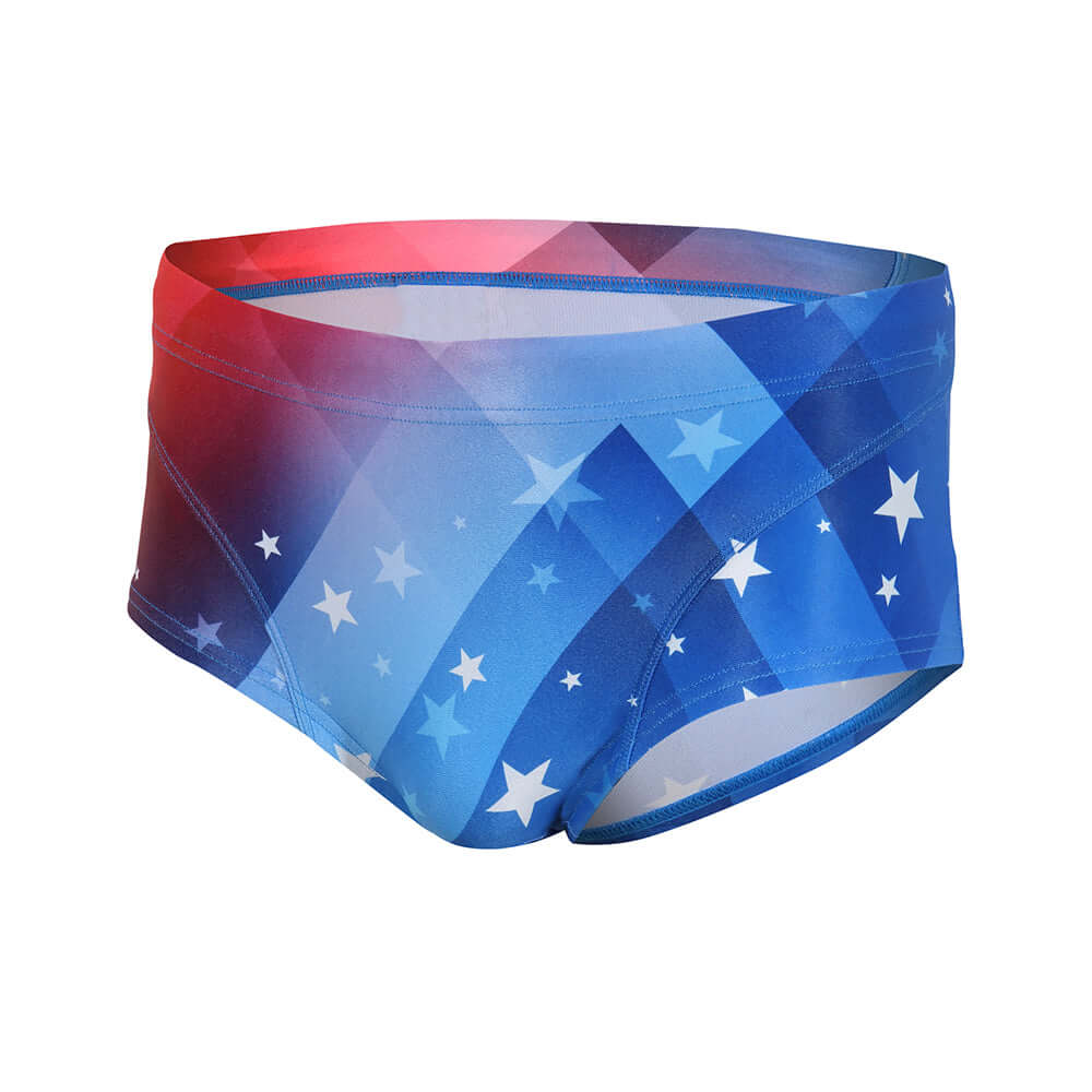 Brief Shorts (USA) featuring red, white, and blue star design, perfect for performance swimwear.