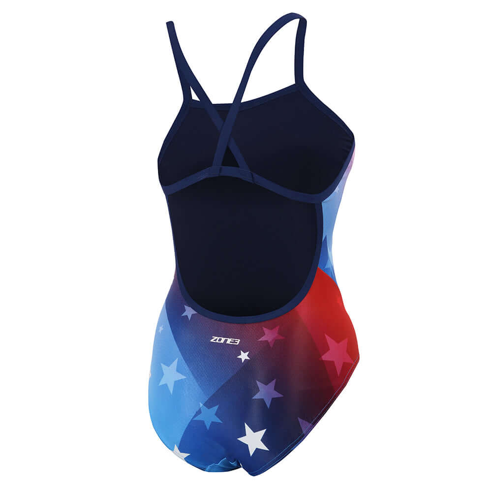 Swim Costume (USA) featuring a star pattern in red, blue, and white, ideal for swimming enthusiasts.