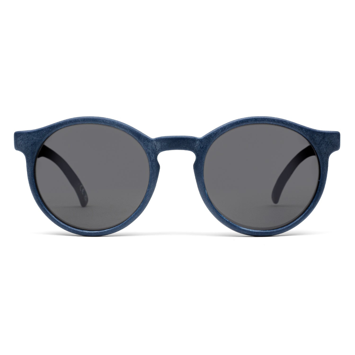 Waterhaul sunglasses with rounded matte blue frames and dark polarized lenses, made from 100% recycled ocean plastic. Eco-conscious, adventure-ready eyewear designed for sustainable living and outdoor performance.