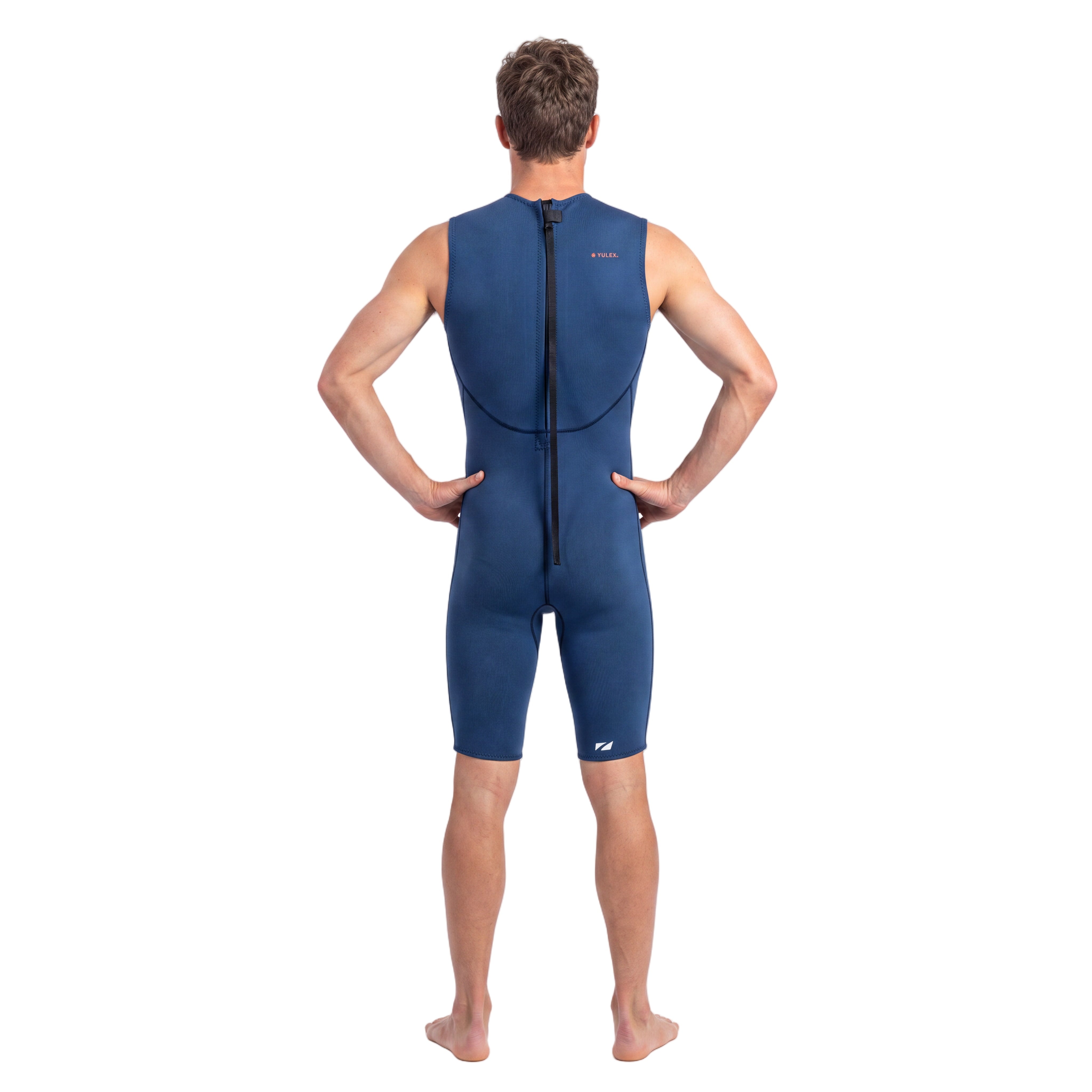 Athlete wearing the Yulex kneeskin back facing on a white background.