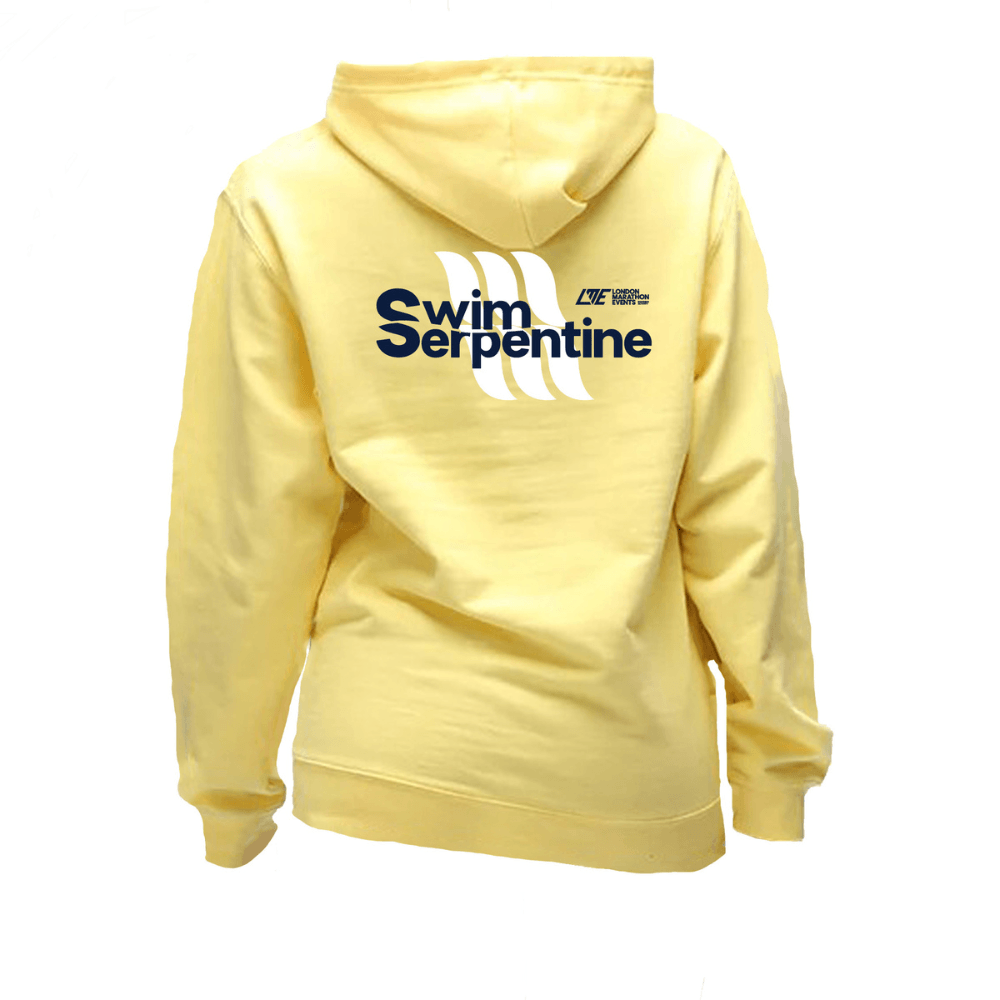 Swim Serpentine Hoodie in yellow with a sleek design and unique back graphic.